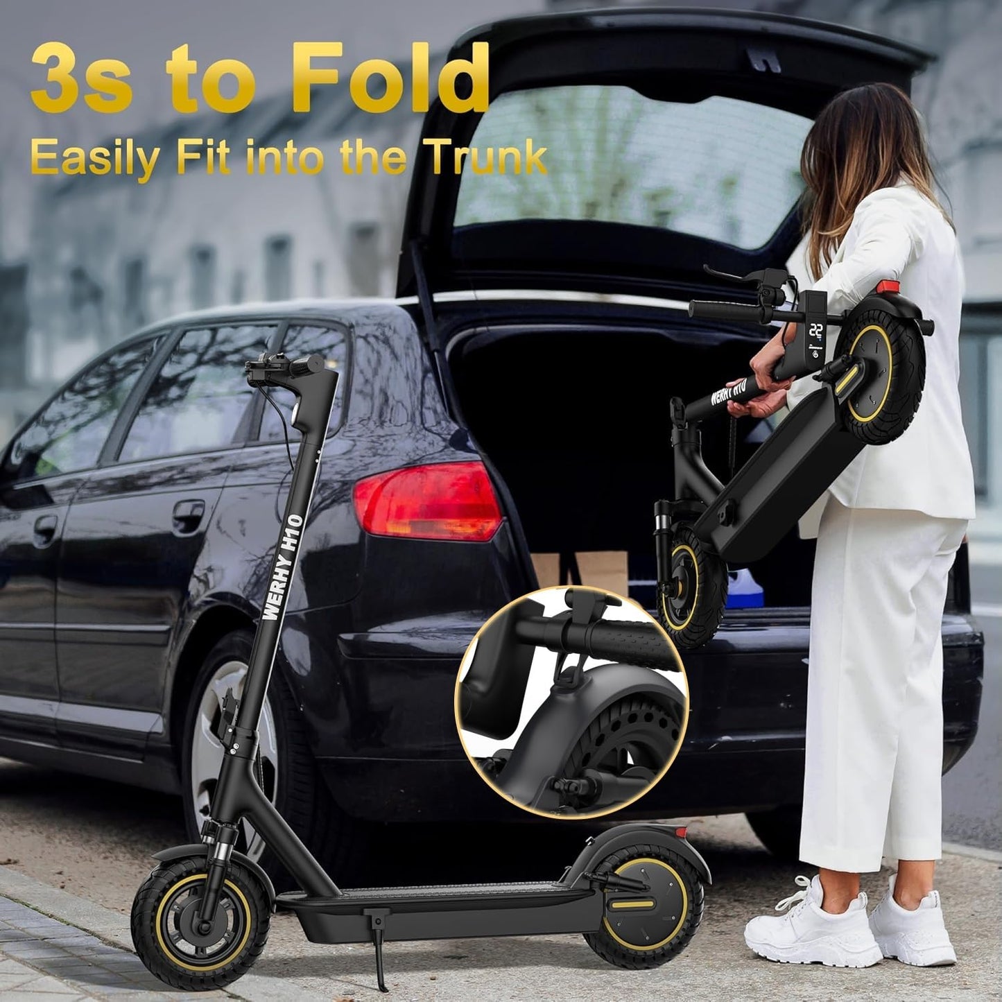 WERHY 10 Inches Electric Scooter, 500W Powerful Motor & 22 MPH Top Speed, 22-28Miles Long Range, Folding E Scooter with Dual Braking for Adults