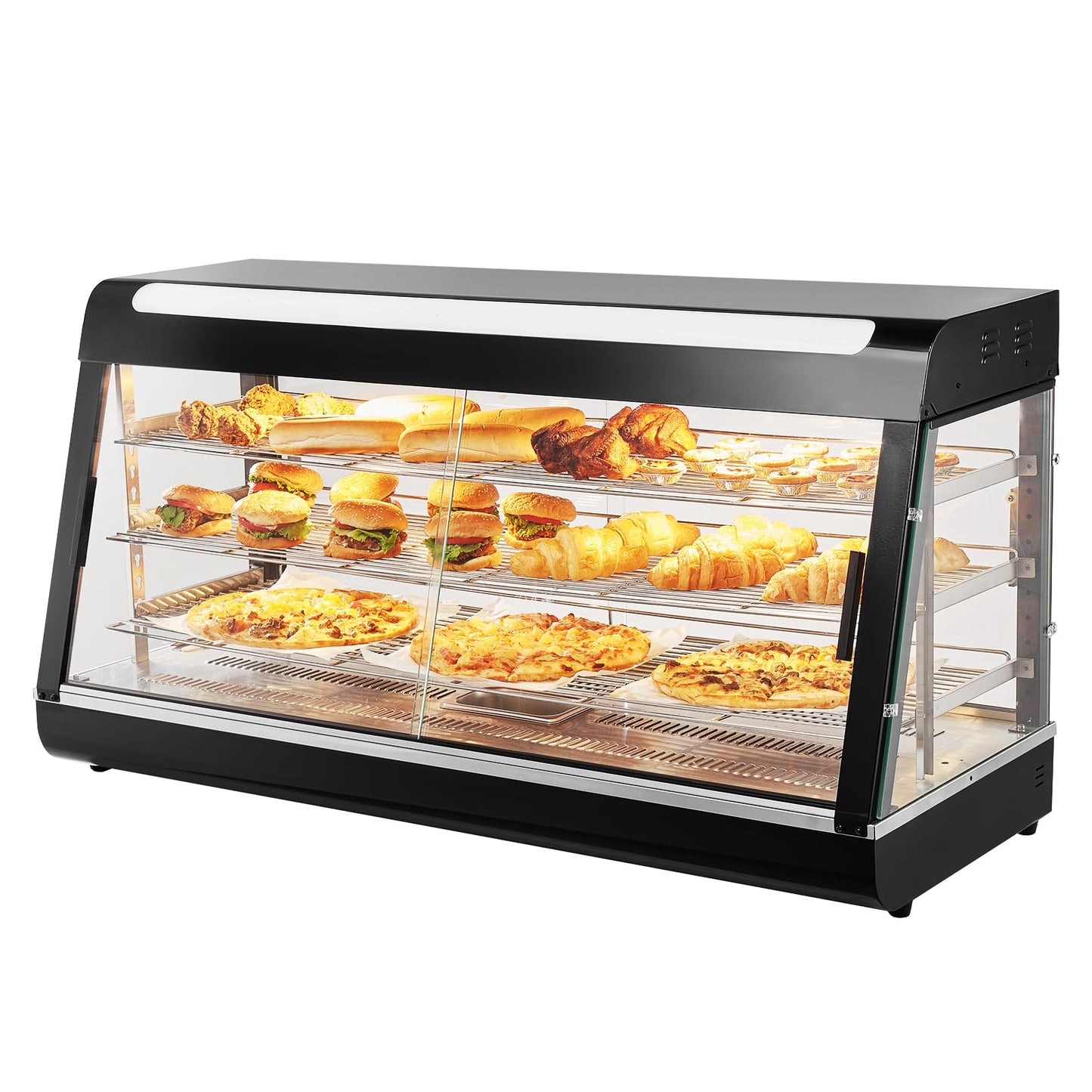 VEVOR 3-Tier Commercial Food Warmer Display, 1500W Food Display Warmer with Light, Adjustable Shelf and Temperature Display, 86℉~185℉ Steam Heating, 180L for Hamburger, Pizza, Bread, Fried Chicken
