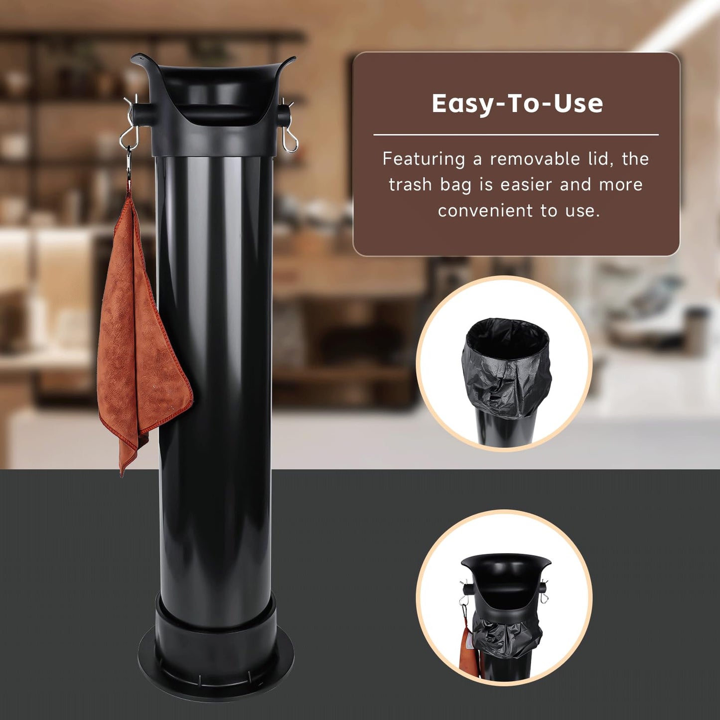 Cymexis Knock Box for Espresso Grounds, 18L Floor Standing Grounds Bucket with Towel and Garbage Bags for Barista Coffee Shop Bar,Coffee Knock Box for Barista Shop Bar (A)