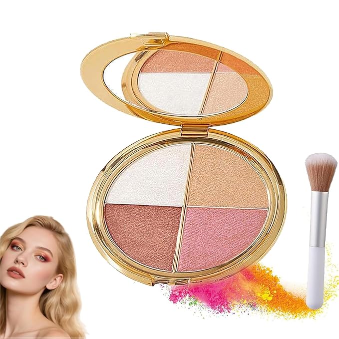 Eye & Cheek Palette - Eyeshadow and Highlighter Makeup (with Detachable Brush), Makeup Palettes Contour Kit, Shimmer Glow Face Highlighter Palette for Women Face, Natural Glow Contour Powder ((1pcs))
