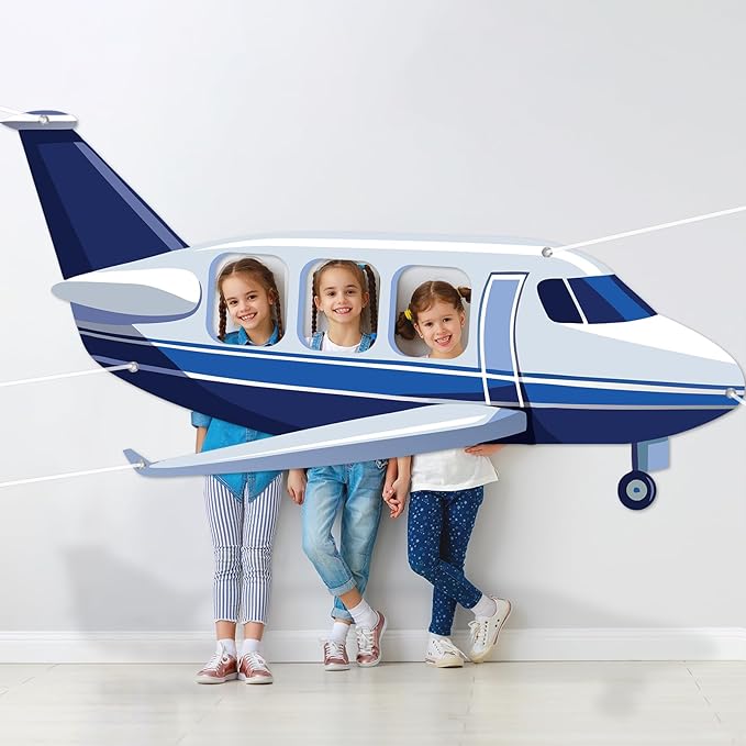 Airplane Shaped Photo Prop Selfie Frame Airplane Birthday Decoration Large Fabric Aircraft Backdrop Banner 98x53in Plane T...