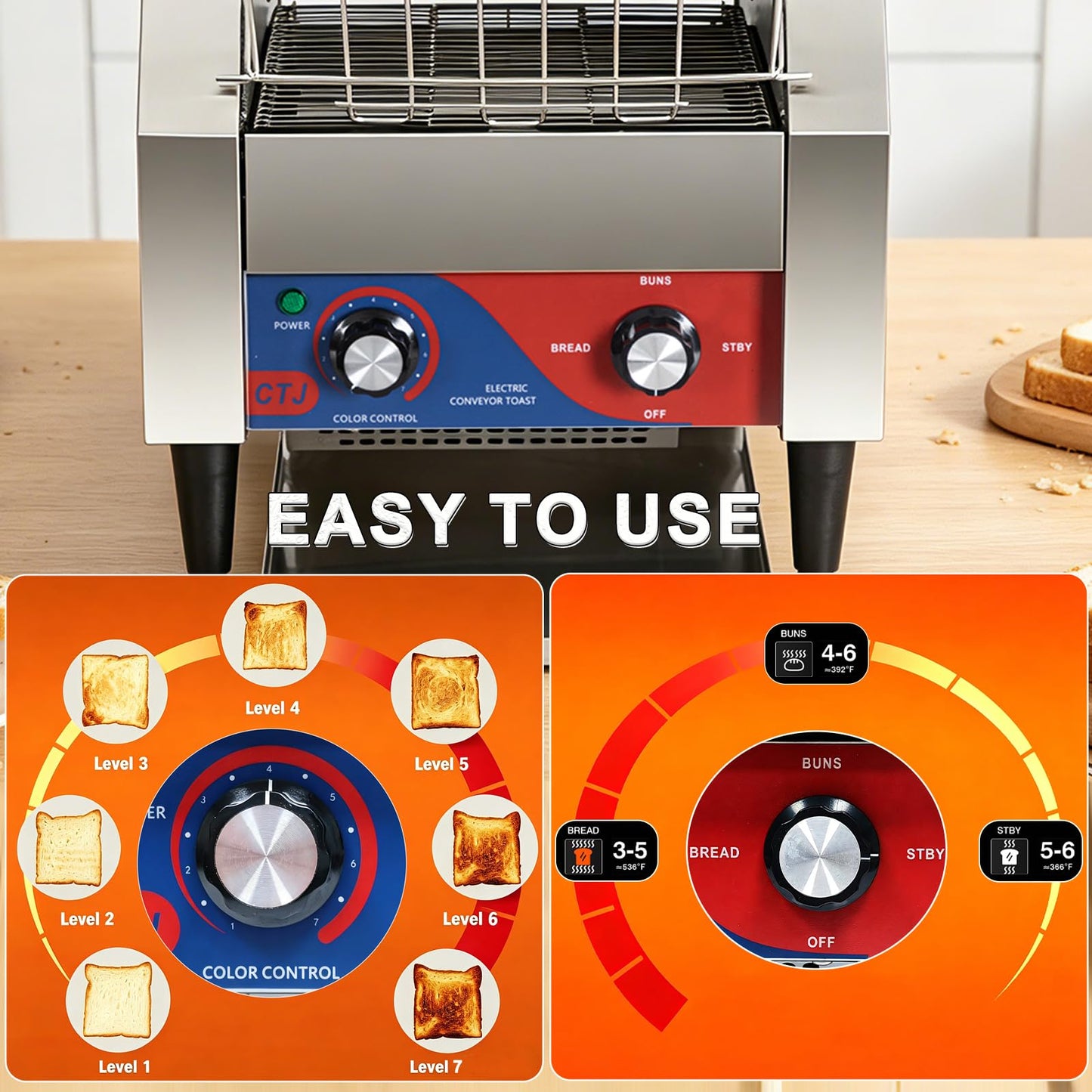 CTJ Commercial Toaster 300 Slices/Hour Electric Conveyor Toasters Heavy Duty Stainless Steel Rotating Toasters Machince for Croissants Bun, Bagel, Bread