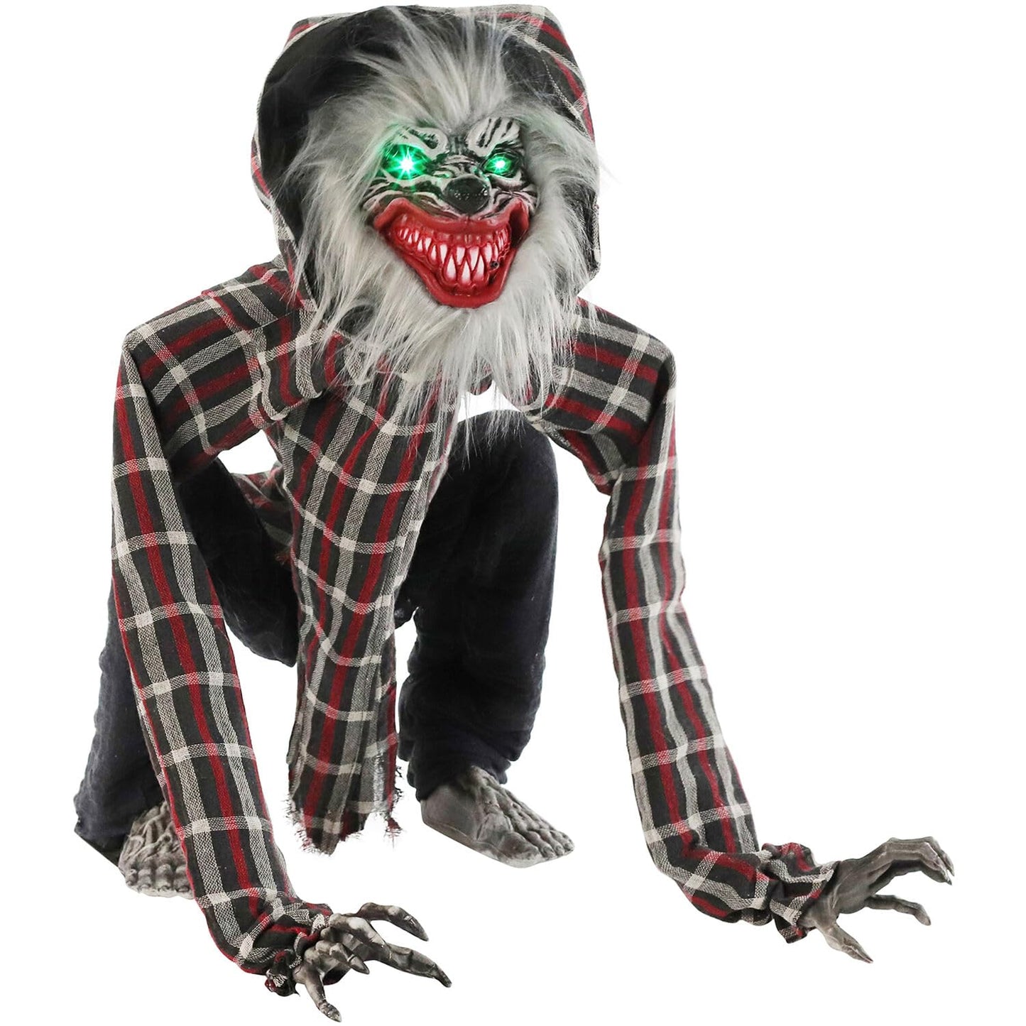 Haunted Hill Farm Squatting Werewolf Animatronic with Movement,Sounds,and Light-Up Eyes for Scary Halloween Decoration,24 x 18 x 30