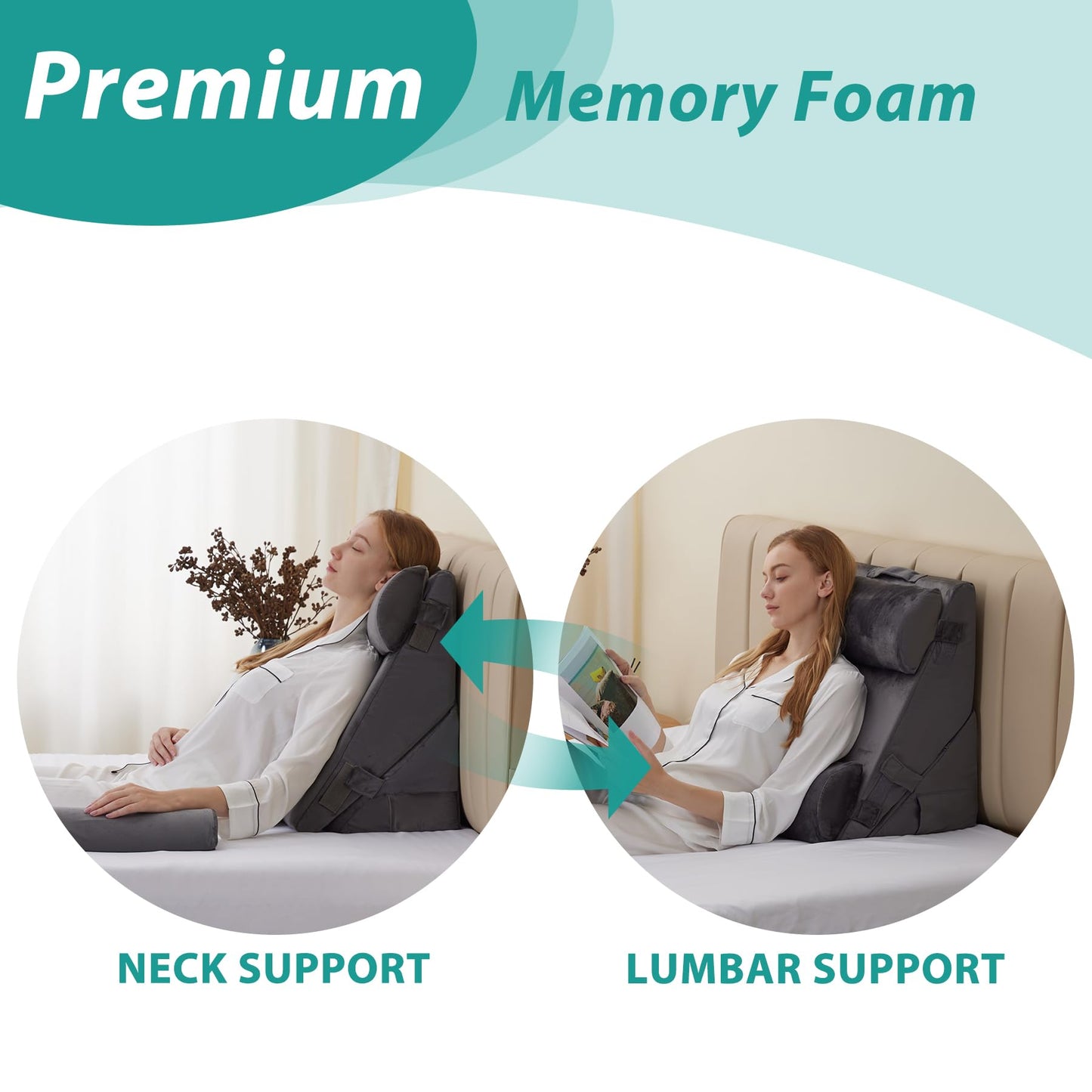 Bedluxe Adjustable 4pcs Bed Wedge Pillow Set, Memory Foam Wedge Pillows Post Surgery for Back, Neck, Leg Pain Relief, Pillow Wedge for Sleeping, Sitting up in Bed, Acid Reflux and GERD, Velvet