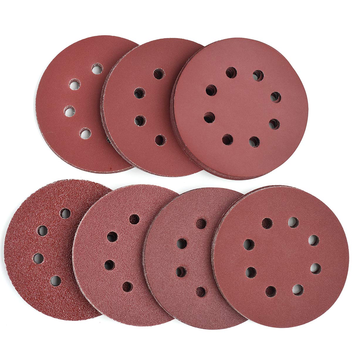 5-Inch 8-Hole Hook and Loop Sanding Discs, 40/80/120/180/240/320/400 Assorted Grits Sandpaper for Random Orbit Sander, 105-Pack