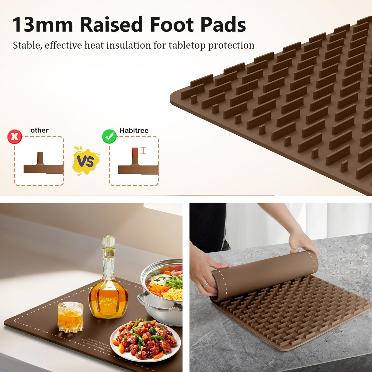 Warming Silicone Mat for Food - Day Gifts Kitchen Gadget, Graphene Rapid Heating, Warming Tray with 6-Level Temp Control, Rollable, Easy Clean - for Parties, Gatherings (Brown)