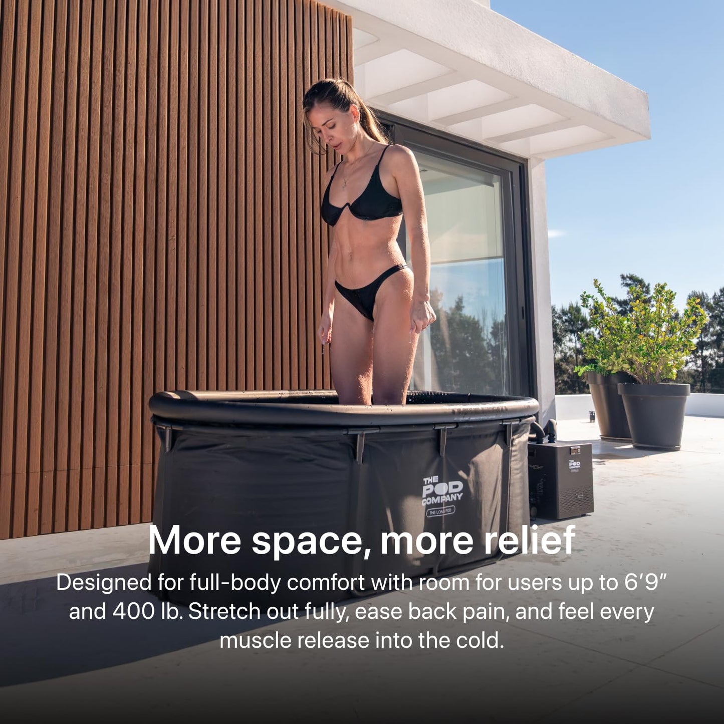 The Pod Company Long Pod 126 Gal Cold Plunge Tub + 1/3 HP Water Chiller Bundle, Extra-Large Ice Bath, 41°F Ice-Free Cooling System, Fits Up to 6'9"