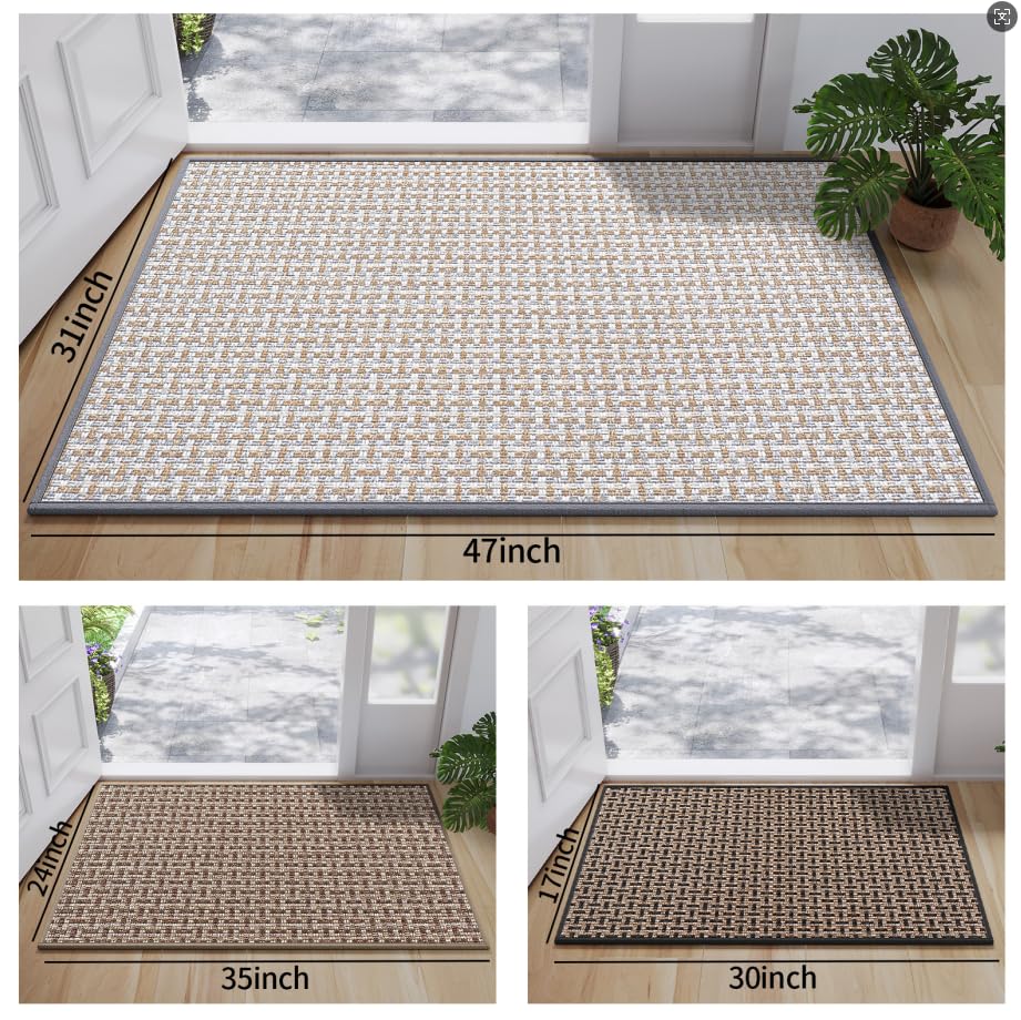 Door Mat 17"x30",Door Mat Indoor Entrance Dirt Resistant and Absorbent Non-Slip Rubber Backing Front Door Mats Washable Low-Profile Indoor Mats for Entryway, Inside Entrance Easy Clean Gray