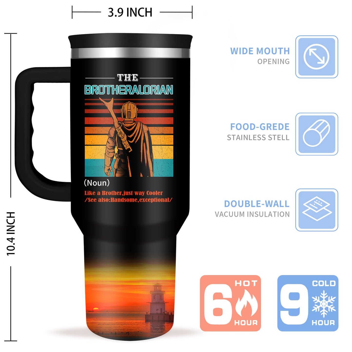 Cool Brother Tumbler with Handle Cool Gifts for Brothers Best Brother in the Galaxy 40oz Insulated Coffee Tumbler with Straw Lid Christmas Father's Day Present for Brothers
