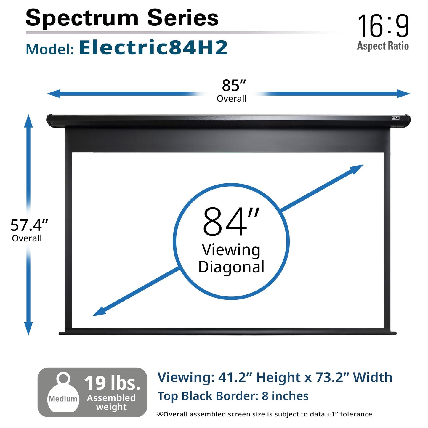 Elite Screens 84" Spectrum Electric Motorized Projector Screen, Movie Home Theater Gaming, Black Case, ELECTRIC84H2