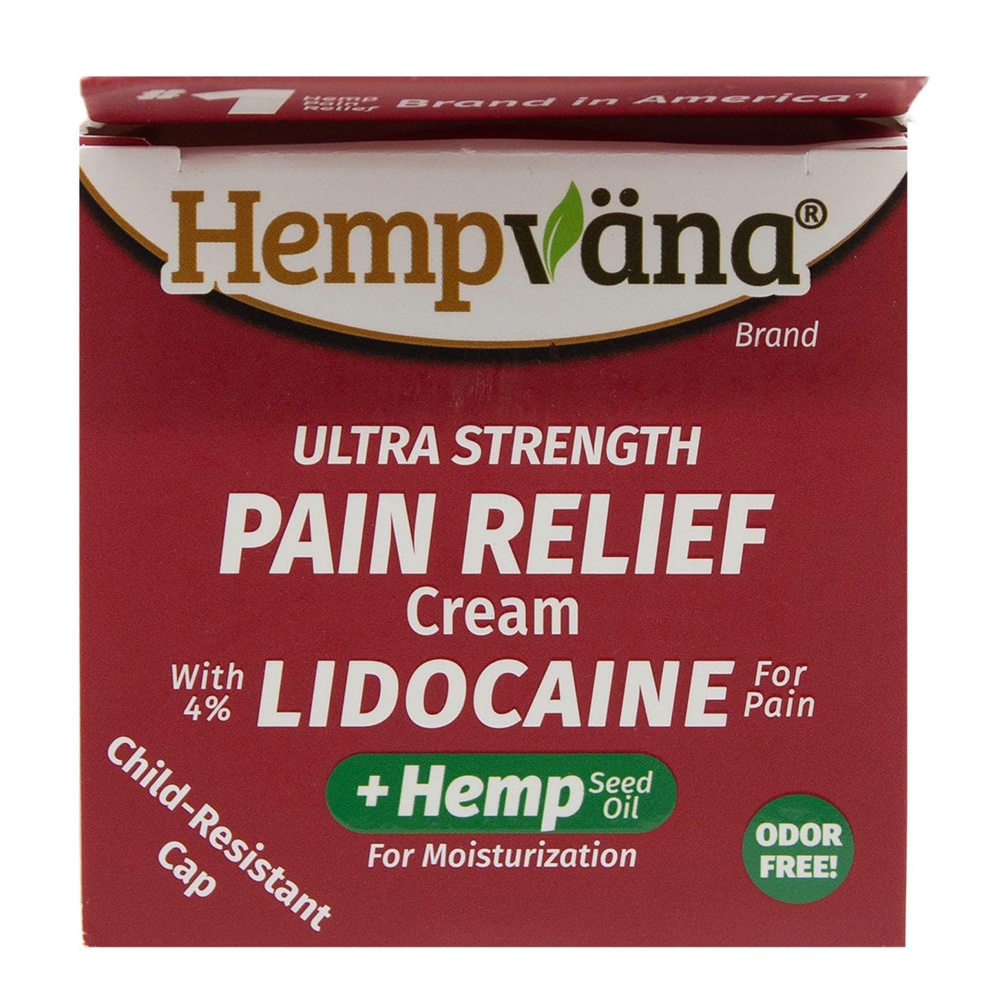 Hempvana Cream, Ultra Strength Lidocaine Relief of Sore Muscles, AS SEEN ON TV, Achy Knees, and More. Odor-Free & Enriched with Hemp Seed Oil, 4-oz jar
