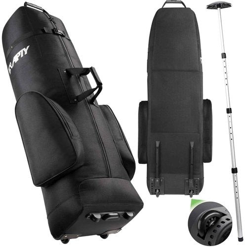 APTY Padded Golf Club Travel Bag with Adjustable Support Rod, Golf Luggage Case Cover with Wheels for Airline - Waterproof Coating Layer, 1680D Wear-Resistant Oxford