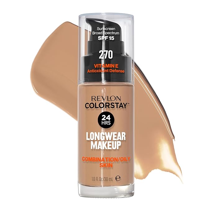 Revlon Liquid Foundation, ColorStay Face Makeup for Combination & Oily Skin, SPF 15, Medium-Full Coverage with Matte Finish, Chestnut (270), 1.0 oz