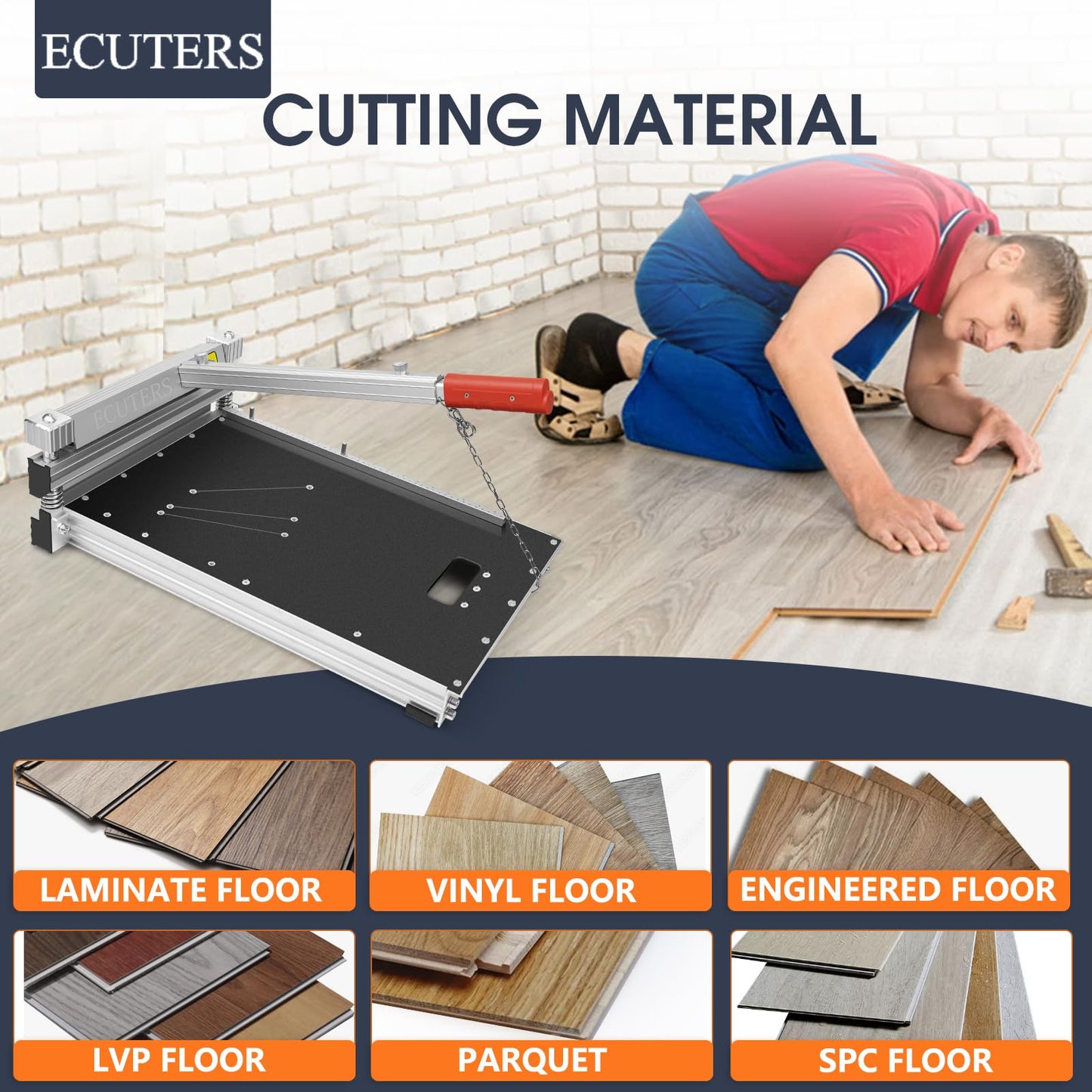 Heavy Duty Laminate Floor Cutter with Blade, ECUTERS 13“ Vinyl Floor Cutter with Wheels, Vinyl Plank Cutter Tile Angle Length Cutting 16mm Thick Flooring Tools - Engineer Wood Parquet LVP LVT