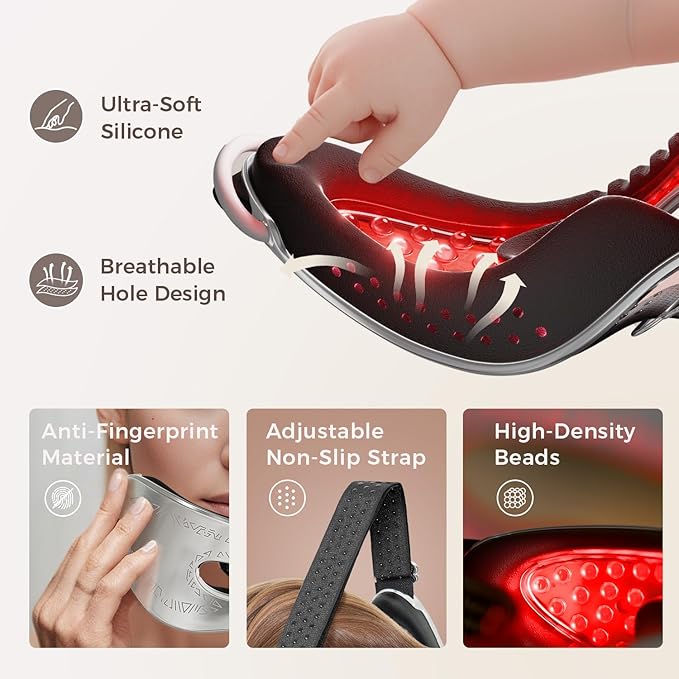 Red Light Therapy for Face, 660nm 850nm Eye Mask with Dual-Chip 48 LEDs, Infrared Red Light Therapy for Eyes, 3 Modes Portable Infrared Light Therapy Mask and LED Face Mask Device for Relax, Jet Lag.