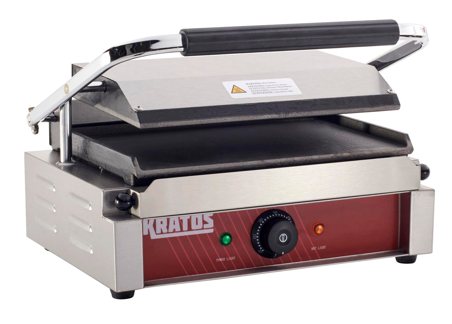 Kratos Commercial Electric Panini Sandwich Grill with Smooth Plates, 14" x 9" Cooking Surface, Commercial Countertop Panini Press, 120V, 1750W (29Y-021)
