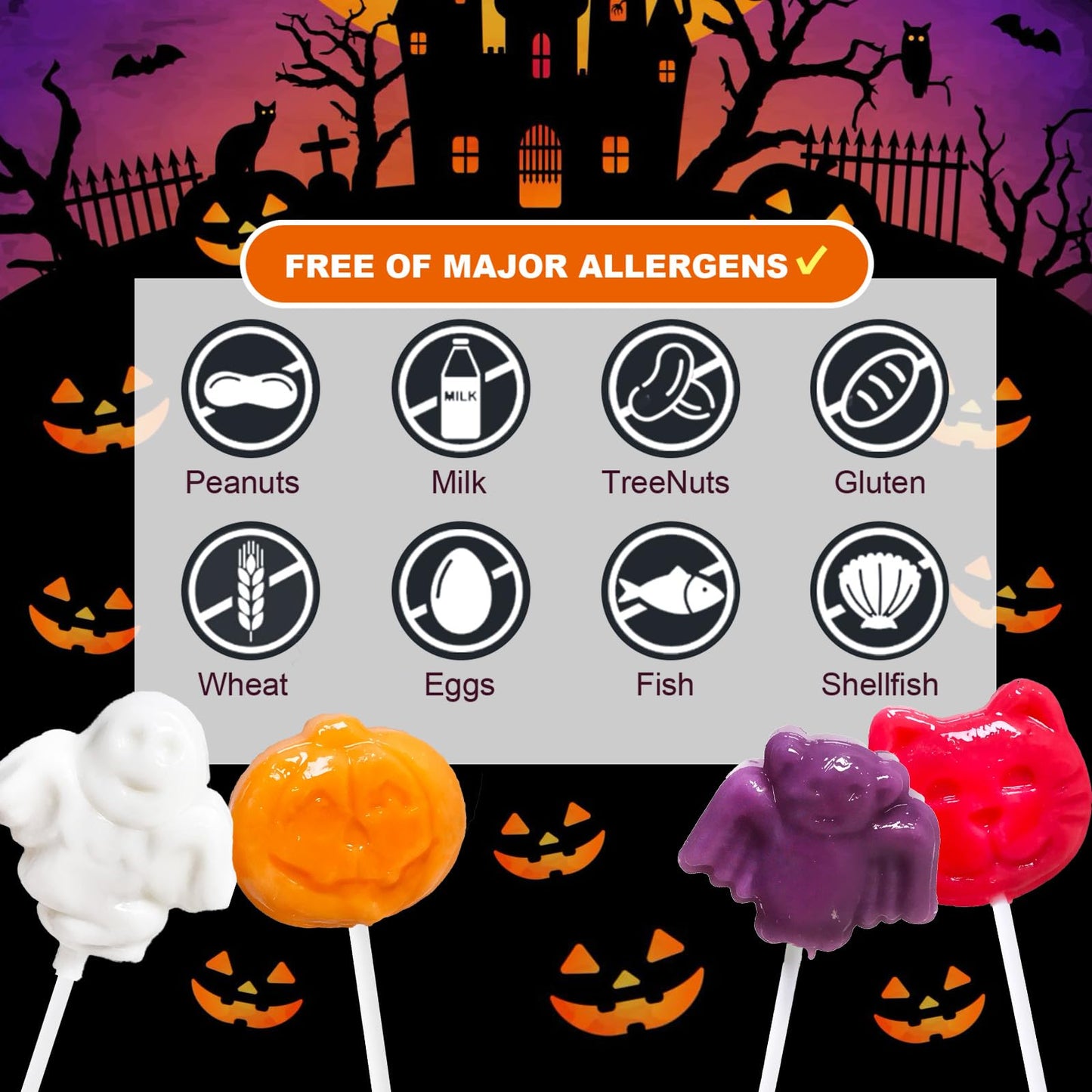 Halloween Lollipop Suckers Candy 36 Pack, Spooky Candy Lollipops, Pumpkin, Bat and Cat Candy Sucker Lollipops Individually Wrapped for Halloween Goody Bag Fillers - Trick or Treat