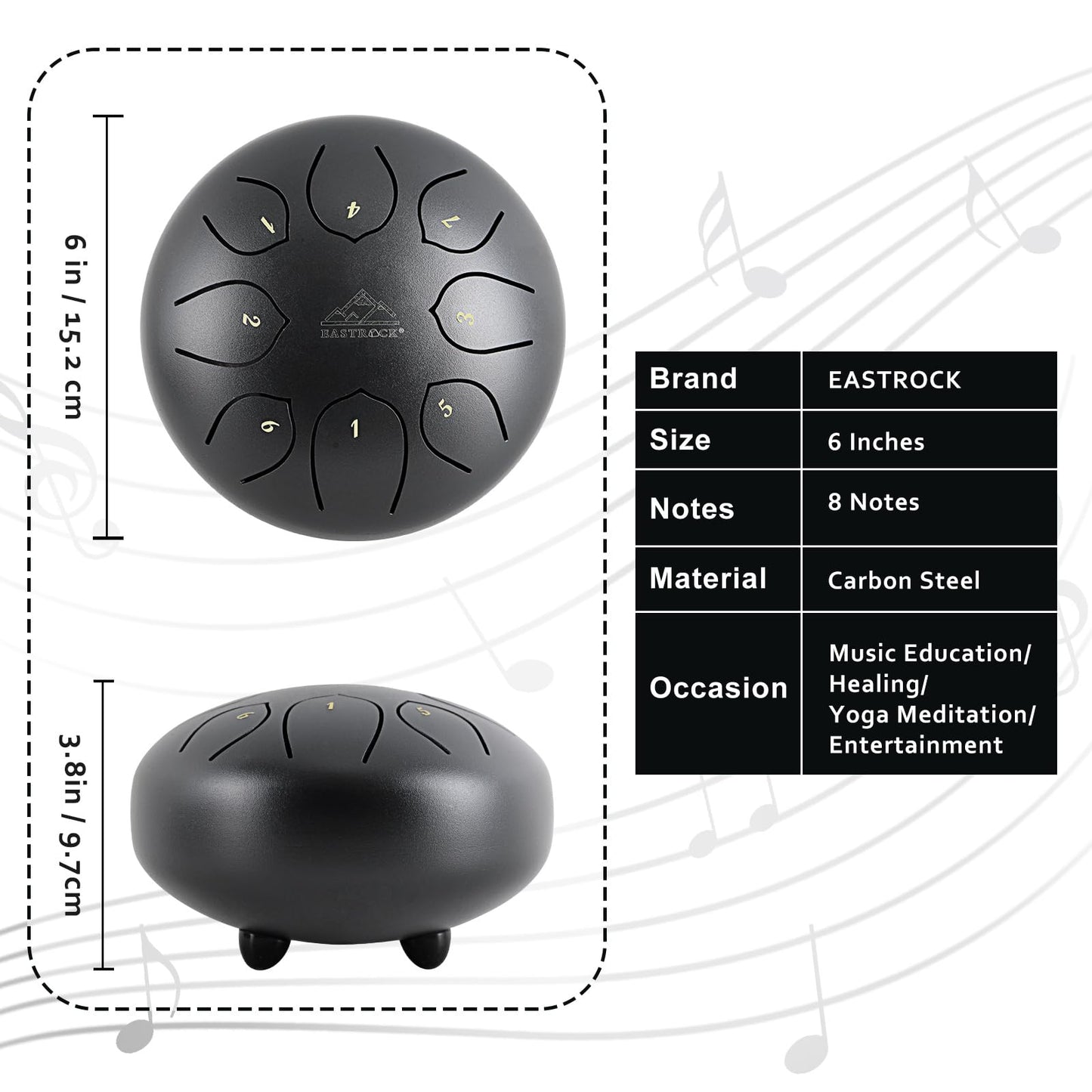 Eastrock Steel Tongue Drum For Kids 6 Inches 8 Notes Percussion Instrument Handpan Drum C Key With Travel Bag,For Meditation Ent