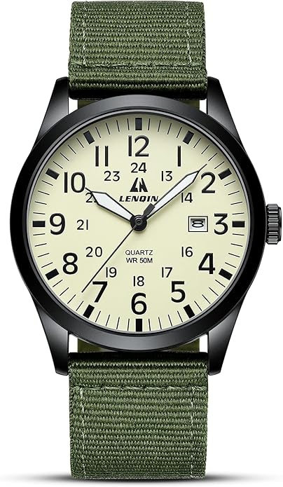LN LENQIN Mens Watches Unisex Military Sport Nylon Strap Stylish Luminous Fashion Analog Quartz Watch for Men Waterproof A...