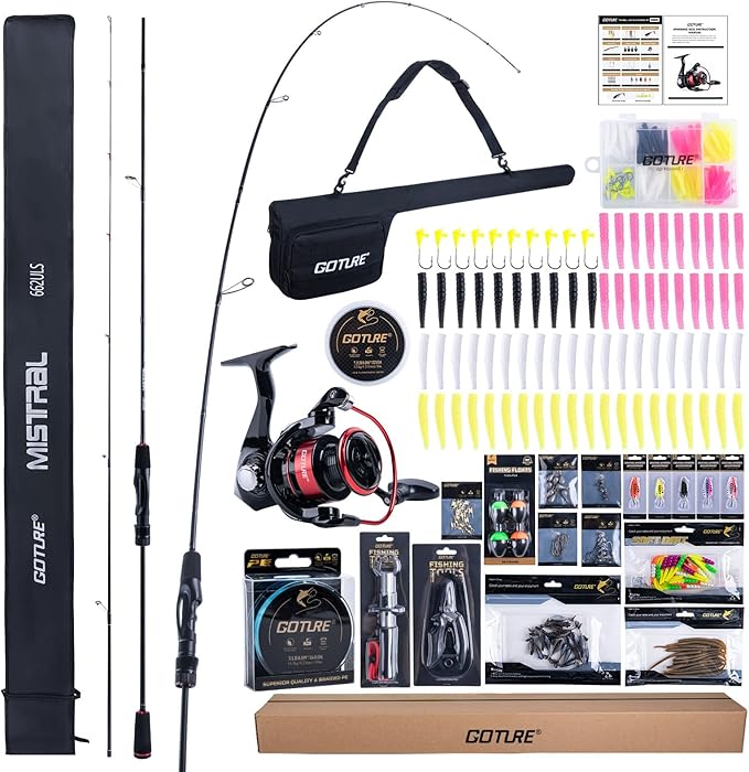 Goture Fishing Rod and Reel Combos, 2-Piece Ultralight Trout Fishing Pole Spinning Reel Line Lures Set with Carrier Bag, S...