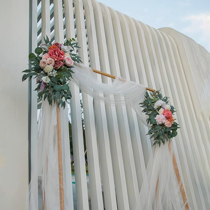 AitnWoy Artificial Wedding Arch Flowers Kit 2 PCS Dust Rose Flowers Silk Peony Floral Swag Welcome Sign for Wedding Ceremony Party Home Garland Decor(Reddish Brown)