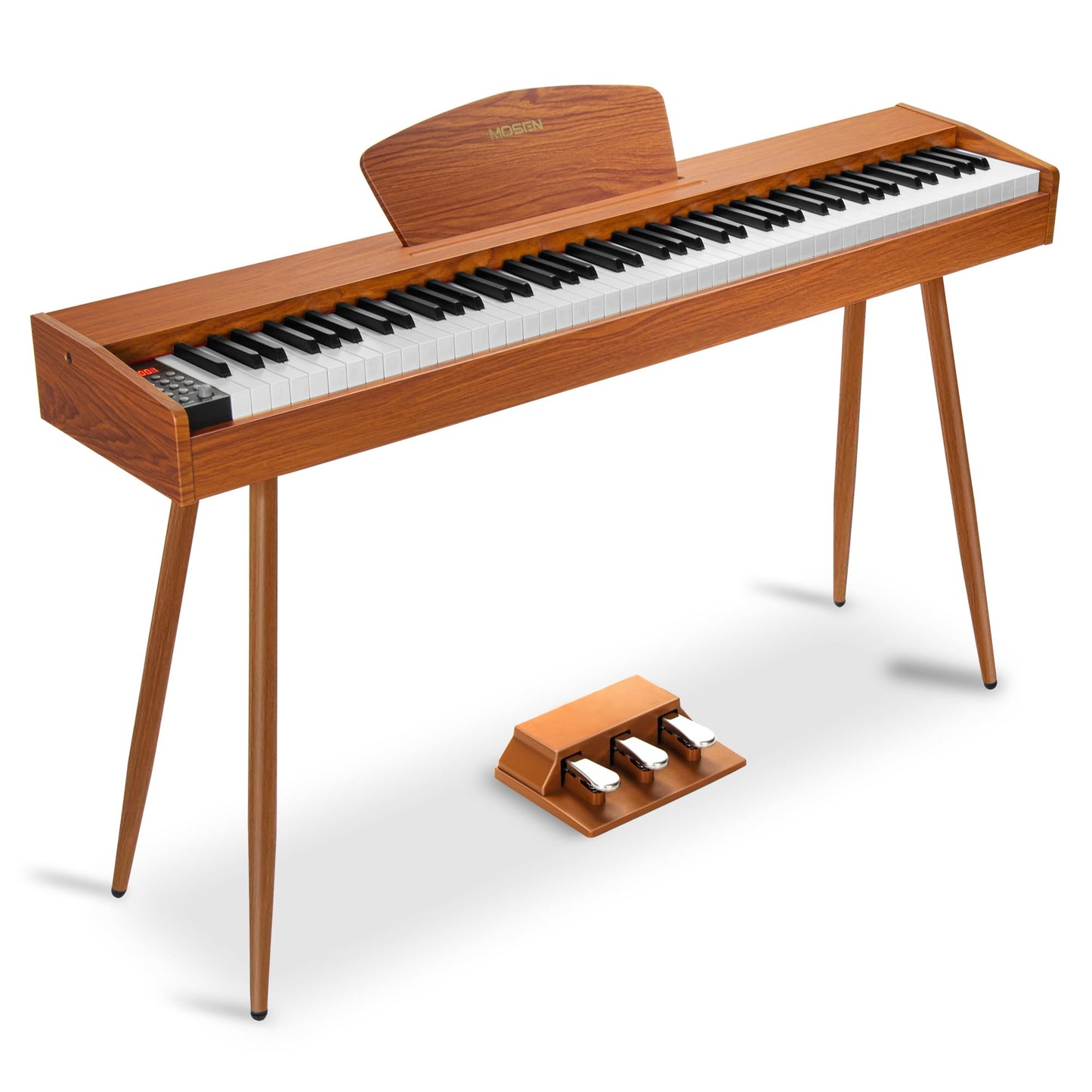 MOSEN Digital Piano, 88 Key Weighted Keyboard, Progressive Hammer Action, Electric Piano for Beginner, 128 Voices, 3-Pedal, Music Stand, Recording, USB-MIDI MP3 Connecting, MDP-88N, Wood Brown