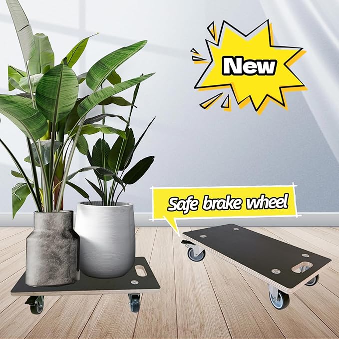 DrTakepeak Anti-Slip Plywood Platform Dolly 2 Swivel + 2 Brake Caster Wooden Cart 550 Lbs Capacity (2 Packs per Set) Furniture Transporter Widely Use for Moving Heavy Furnitures,Goods, Green Plants