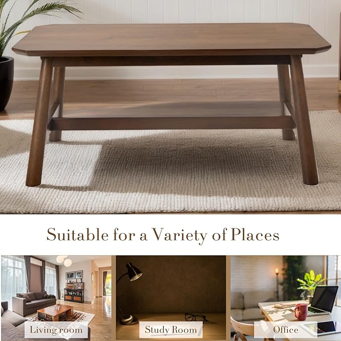 HEAH-YO 35.5” Coffee Table, Rectangle Coffee Tables with Wood Legs for Living Room Bedroom, Walnut Color