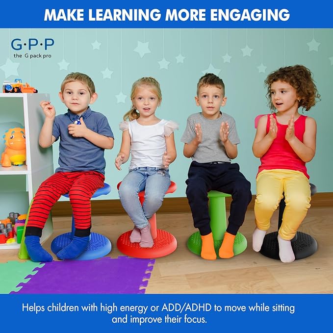 Gpack-pro Kids Wobble Stool – Improves Focus Attention – Non-Slip Base - Wiggle Chair Active Flexible Seating for Preschool Kindergarten Elementary School Party 14-Inch High (Blue)