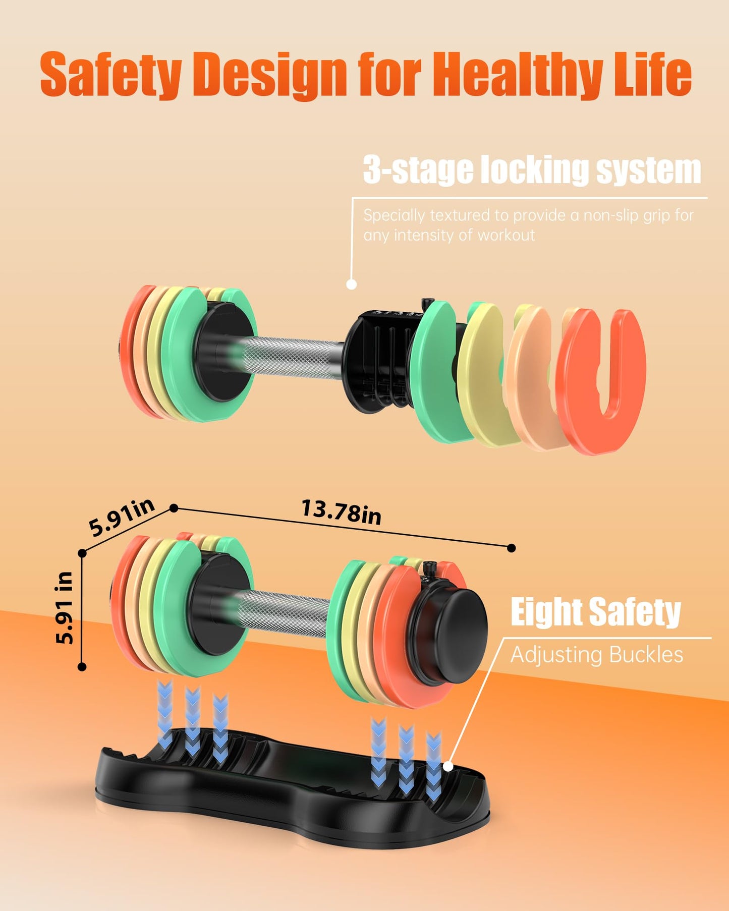 Uboway Adjustable Dumbbell Set 22.5lbs Pair, Dumbbells 4.5/9/13.5/18/22.5 lbs with Fast Adjust Weights Plates Storage Tray, Non-Slip Metal Grip for Home Gym Strength Training, 5-IN-1 Free Weight Set for Men Women