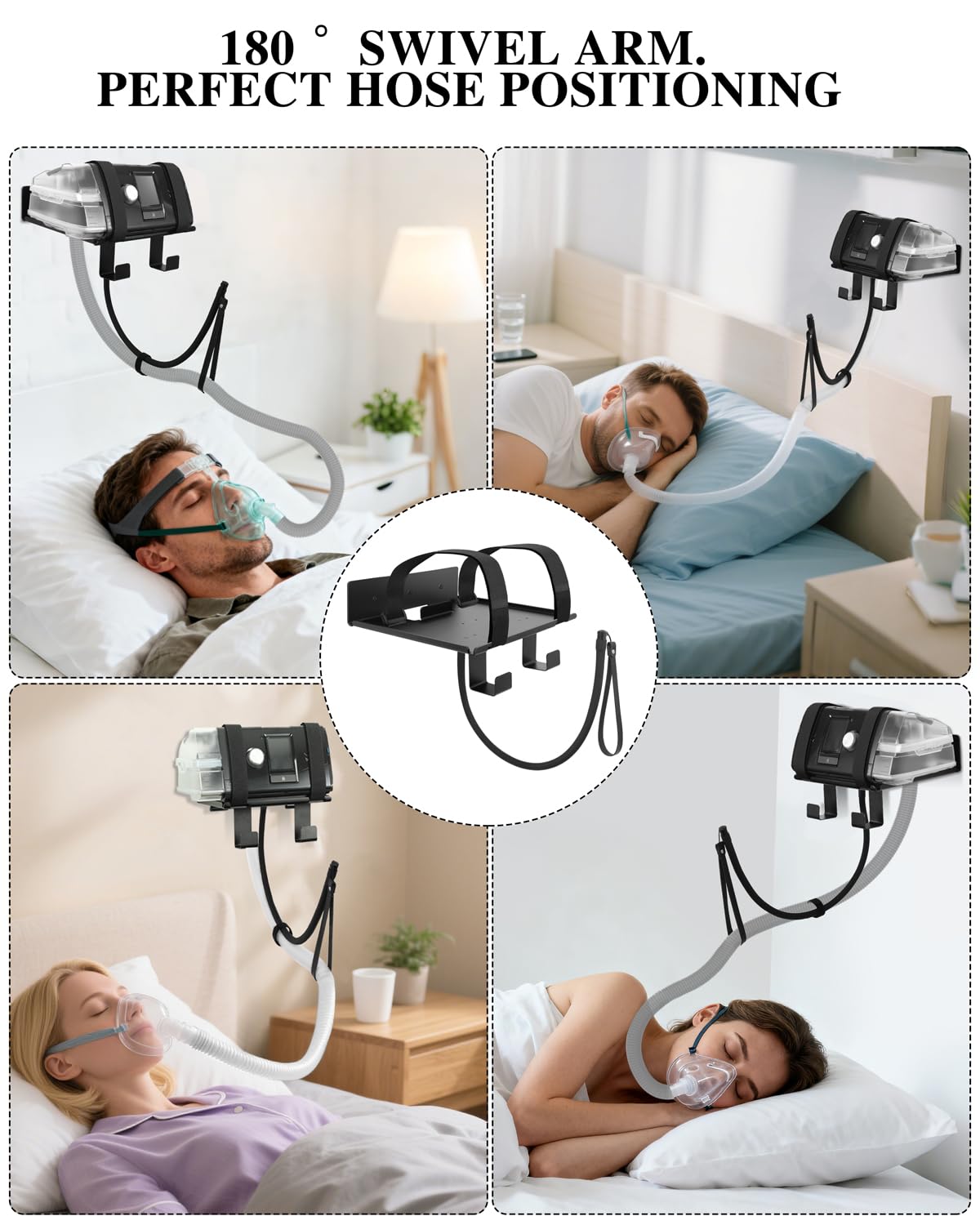 Wall Mount for CPAP Machine Compatible with ResMed AirSense 10 Lightweight Aluminum Design with Anti Slip Straps and Hose Management Hook Bedside Organizer Non Medical Device