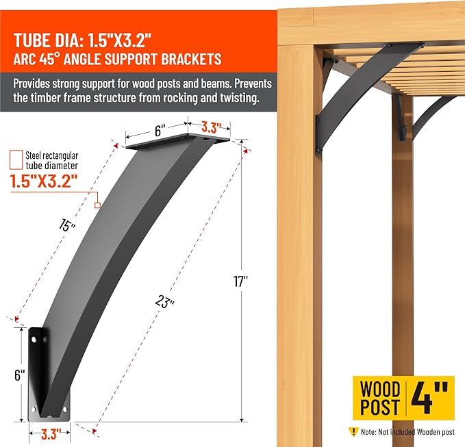 Uphode Q235-Steel Integrated Arc 2''x4''(Actual Tube Dia: 1.5''x 3.2'') 45 Degree Angle Support Brackets Heavy Duty 4Pack