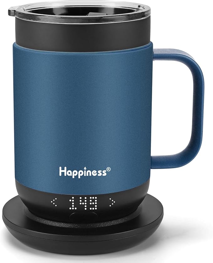 Happiness Smart Heated Coffee Mug,16oz Rechargeable Electric Self Heating Temperature Control Coffee Cup