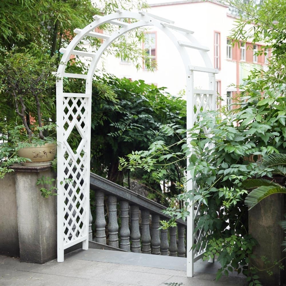 White Wooden Garden Arbor Rose Archway Trellis for Climbing Plants Heavy Duty Weatherproof Wedding Arch Easy Assembly 160cm/63inch Height (White 140cm/55.1inch)