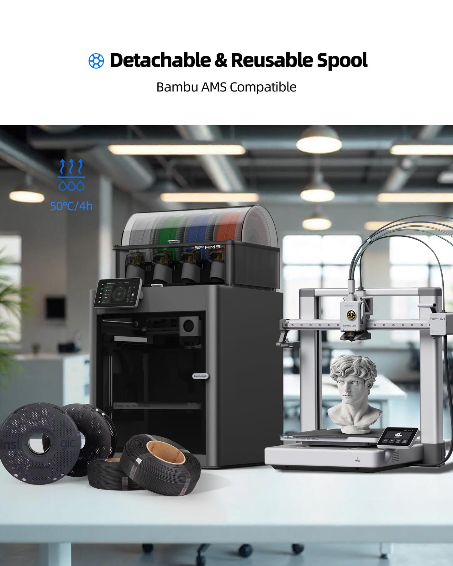 Inslogic Pre-Dried 10kg PLA Pro 3D Printer Filament Bundle, Strong & Tough PLA Pro Filament 1.75mm ±0.02mm, Reusable Spool, 10 Colors, 10kg Total, 10×1kg