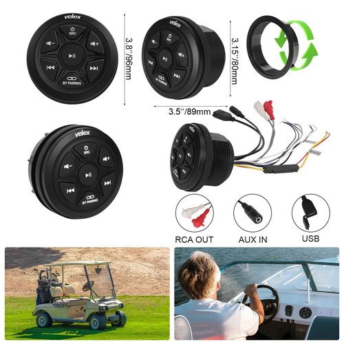 Velex Bluetooth Audio Receiver, Waterproof Marine Amplifier 2 Channel with Rechargeable Handheld Microphone Wireless Range 30 Feets