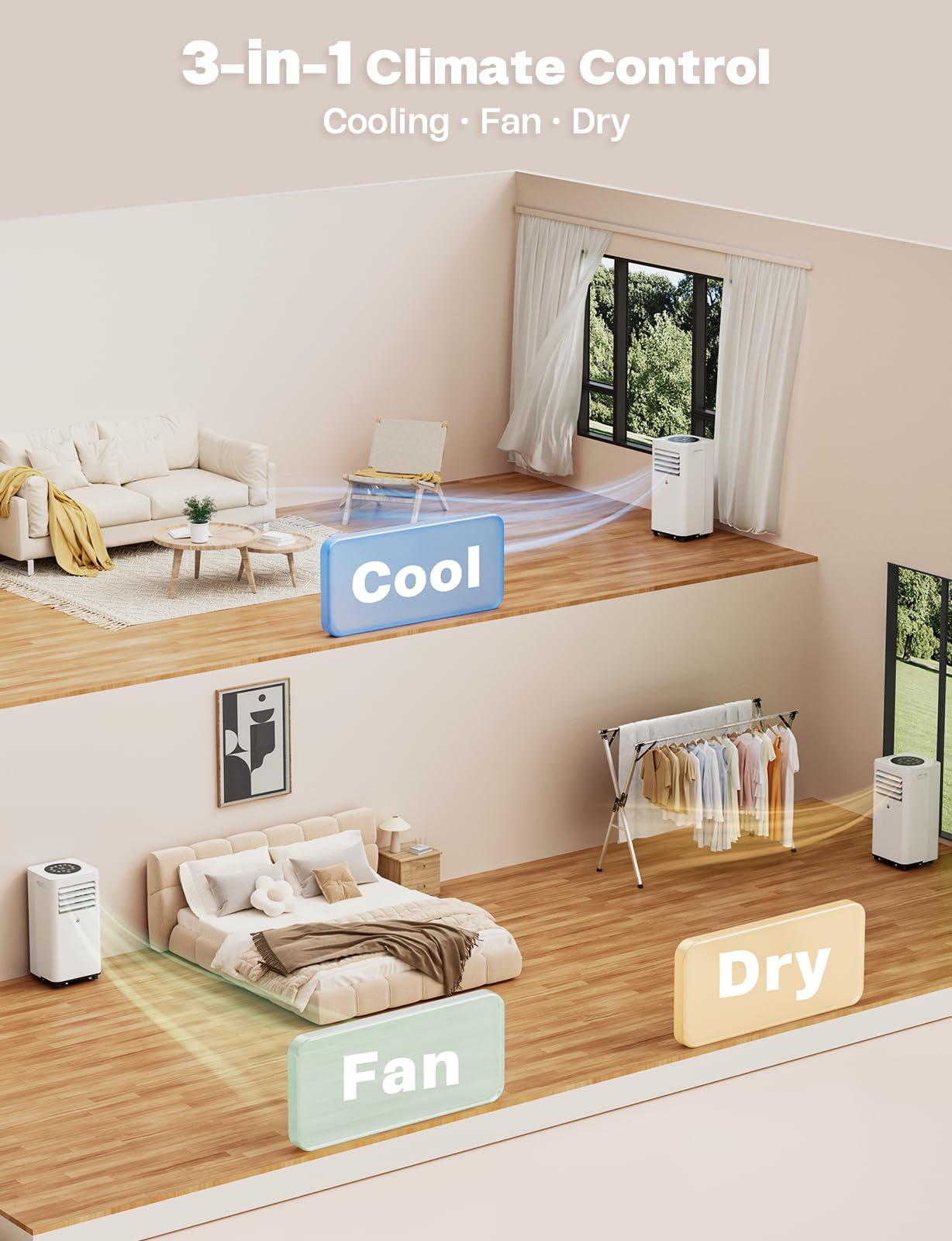 Portable Air Conditioner, 10,000 BTU Portable AC Unit for Room up to 450 Sq. Ft, 3 in 1 Small AC Unit with 24H Timer Smart Sleep Mode, Smart Stand up Air Conditioner for Bedroom Kitchen Garage