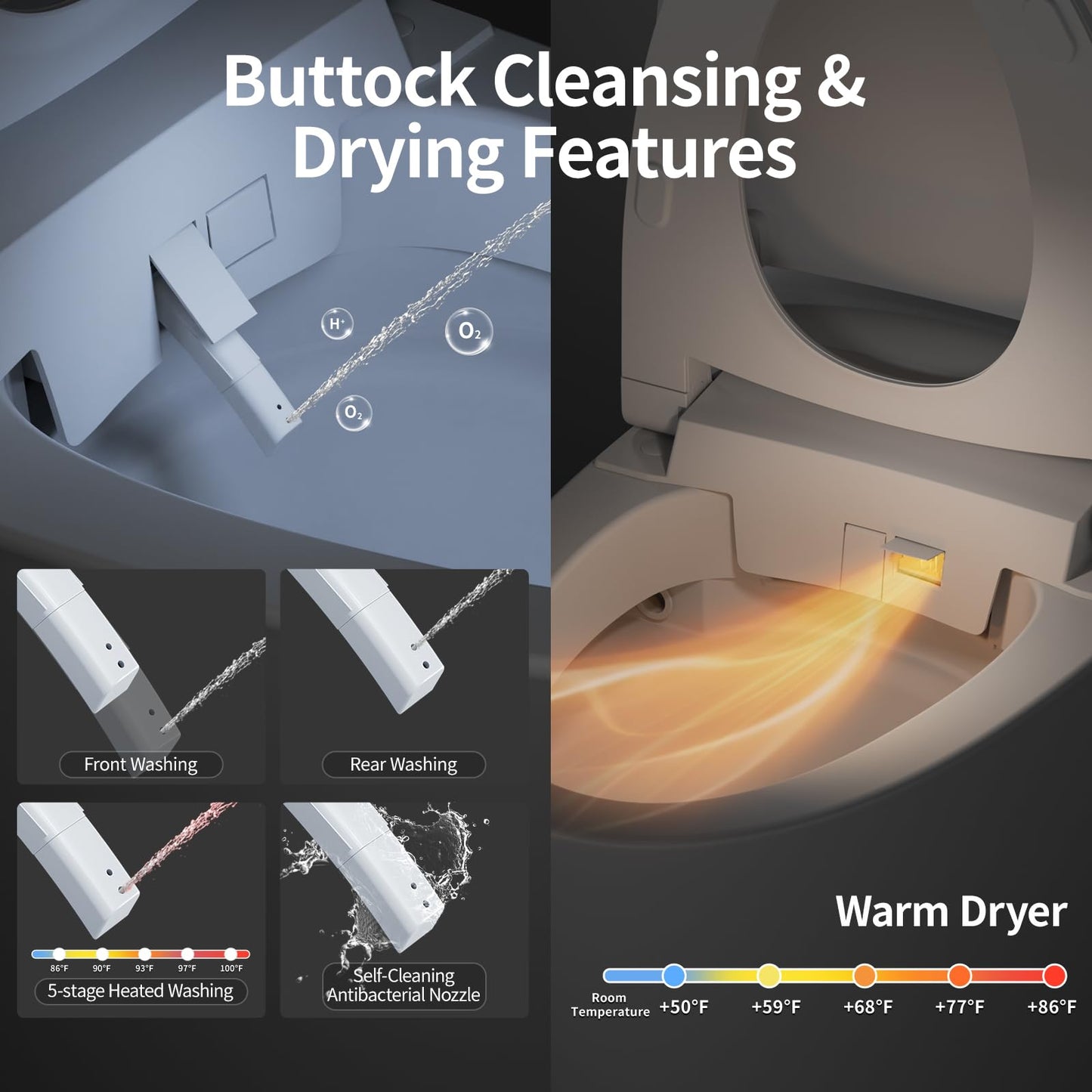 SR SUN RISE One Piece Smart Toilet with Bidet Built-in All in One Intelligent Electric Toilet with Adjustable Heated Seat,Drying,Powerful/Water-saving Flush,Deodorisation&Sterilisation for Bathroom