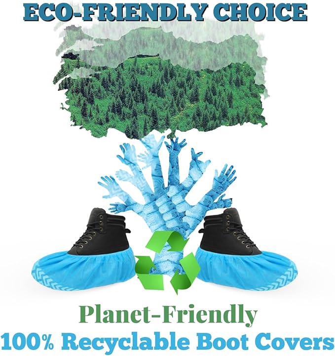 X-Large 200 Pack Breathable Shoe Covers Disposable for Indoors - Reusable Non-Slip Blue Booties, Fits Up to Men’s Size 13, Ideal for Home, Office & Travel, Doubles as Travel Shoe Bags