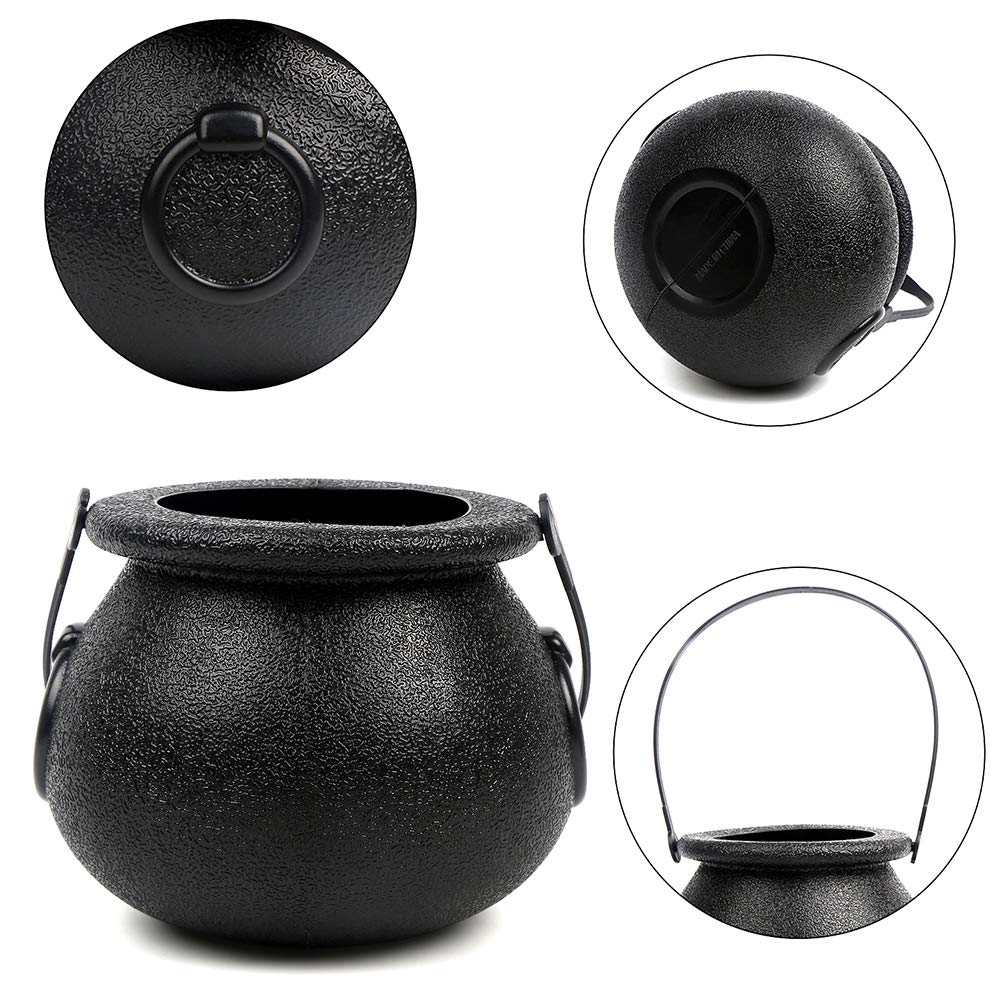 CCINEE Black Cauldron with Handle, 4Inch Plastic Candy Kettle Bucket for St.Patrick's Day, Candy Holders for Halloween Witch Party Favor Decor,Pack of 9