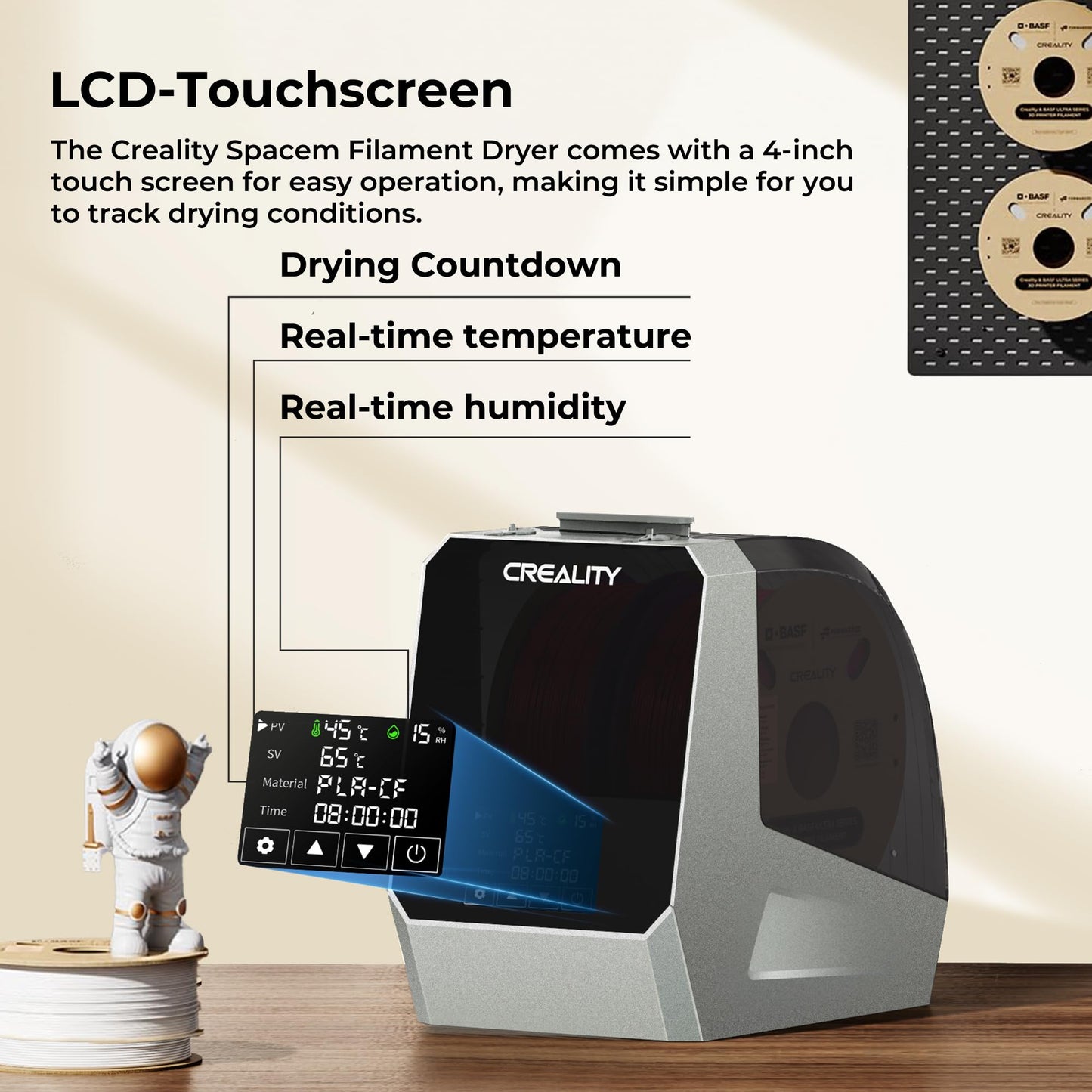 Creality Filament Dryer Box,Dual-Spool Creality Space Pi Filament Dryer Plus with 360° Fast Heating & PTC Heater,4" Touch Screen,Compatible PLA,Silk PLA,ABS,PETG,TPU,Nylon,ASA,PC,PA & More