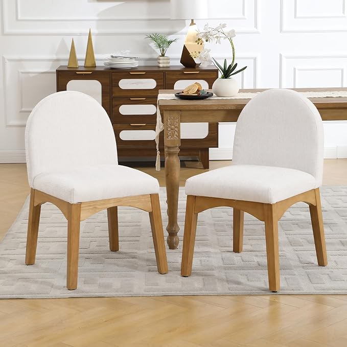DUOMAY Modern Dining Chairs Set of 2, Mid Century Linen Fabric Upholstered Dining Room Chairs Kitchen Chairs with Solid Rubberwood Legs, Armless Accent Side Chairs, Beige