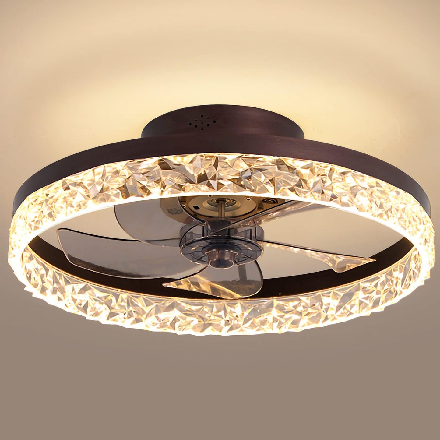 Pshrfanst 19.7 Ceiling Fan With Lights, Dimmable Led 6 Speeds Reversible Blades Timing With Remote Control, Semi Flush Mount Low