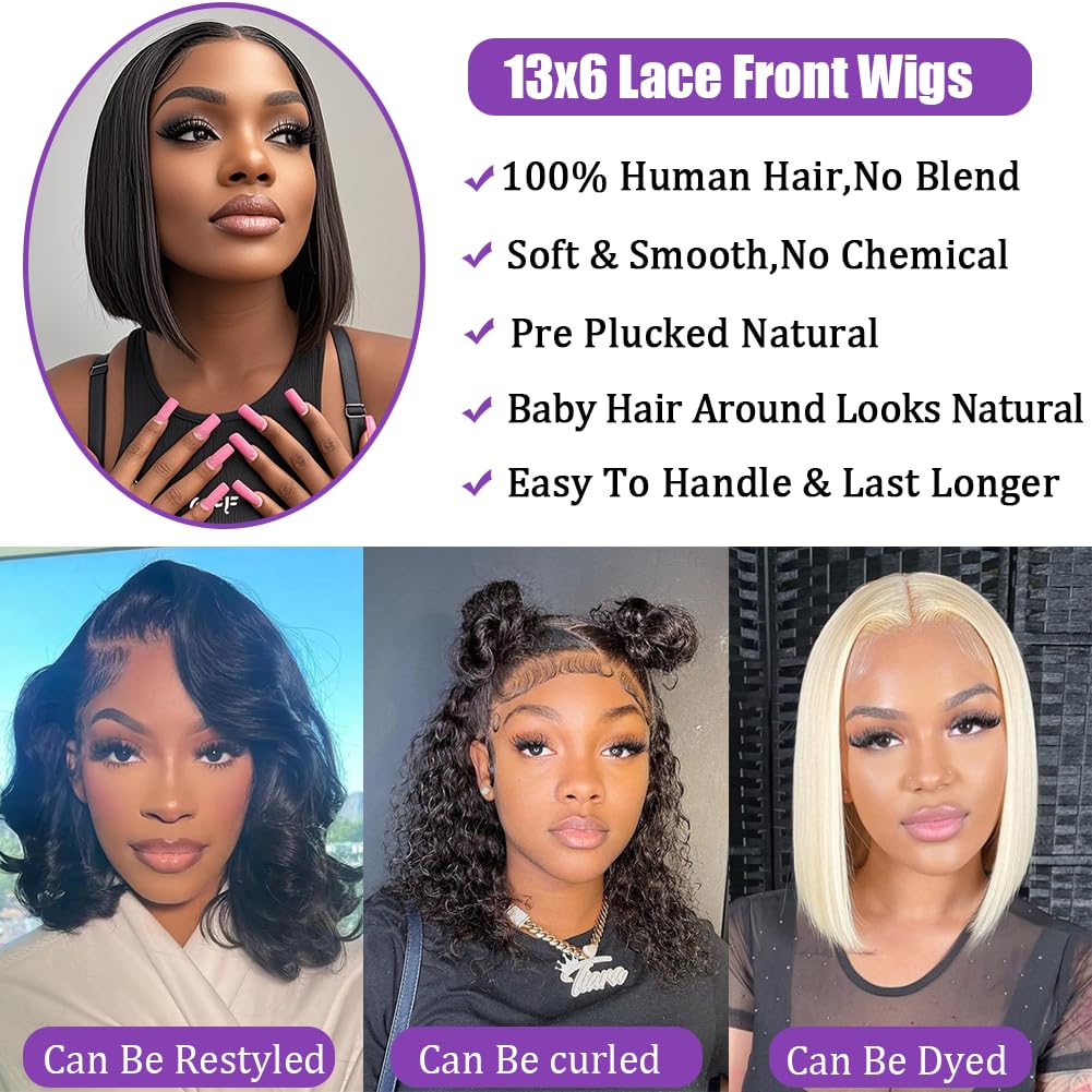 FATIAO 14 Inch Bob Wig Human Hair 13x6 Hd Transparent Lace Front Wigs Human Hair Pre Plucked Glueless Bob Wig 180% Density Short