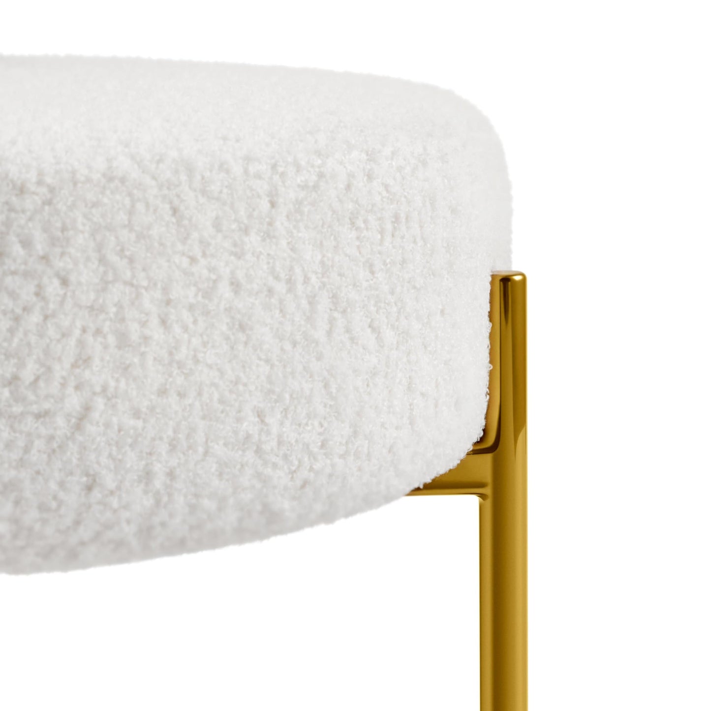 Topeakmart Modern Vanity Chair, Boucle Fabric Accent Chair with Gold Metal Legs for Living Room Makeup Room, White