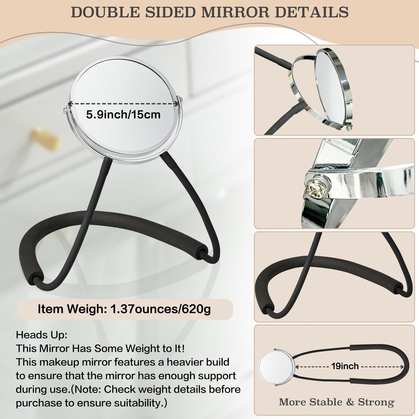 XWZMR Double Sided Mirror to See Back of Head,Big Size 360self Haircut Hands Free Adjustable Mirror,Standard Viewing and 5X Magn