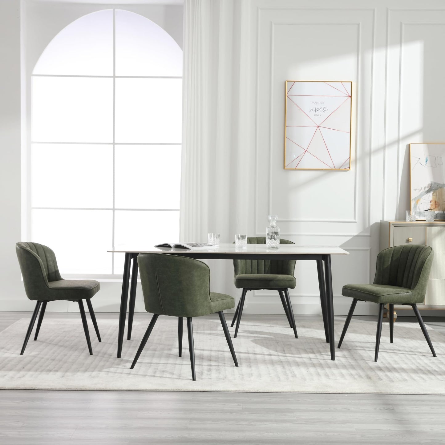 Shunzhi Green Upholstered Dining Chairs Set of 4 Modern Leather Dining Room Chairs with Back/Metal Legs Armless Kitchen Chairs Accent Side Chair for Kitchen/Dining Room/Living Room