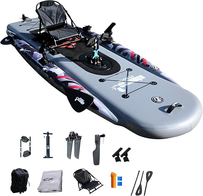 Inflatable Kayak Set Includes 90 inch Kayak Paddles High Output Pump Aluminum seat Pedal System – Super Tough Mesh PVC and...