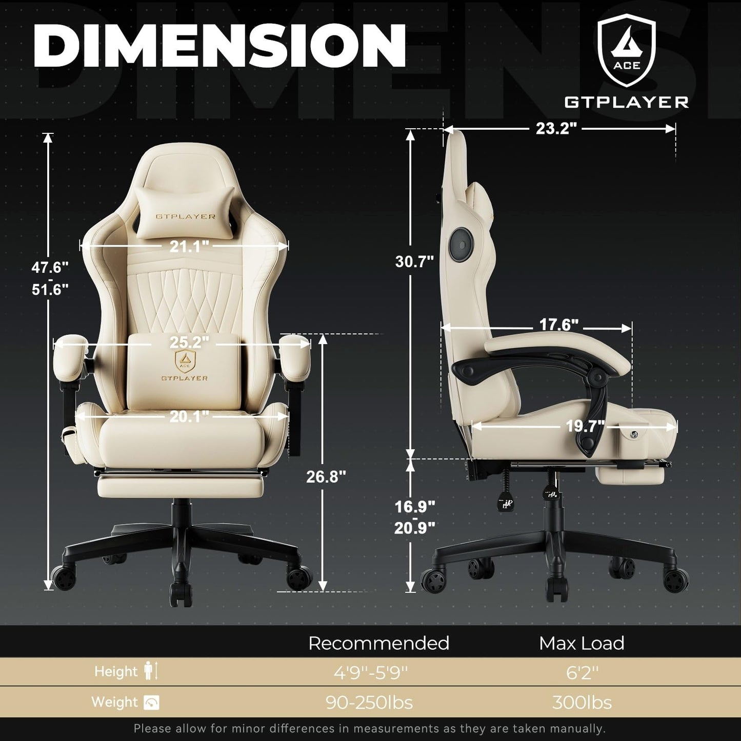 GTPLAYER ACE-PRO Music Gaming Chairs – Built-in Speakers, App Support & Bluetooth Control, Footrest & Pocket, Gamer Chair for Adults, Ivory