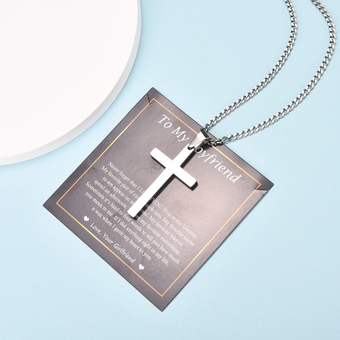 EPIRORA Cross Necklace Gifts for Boyfriend, Stainless Steel Cross Necklace Cuban Chain Pendant Necklace for Men Birthday Christmas Presents Best Boyfriend Gifts From Girlfriend